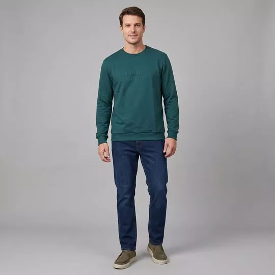 Blusão Moletom Estampa Frontal- Verde Escuro- Colcci