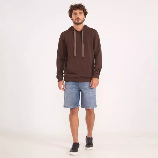Blusão Moletom Com Capuz- Marrom- Colcci
