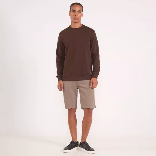 Blusão Moletom Manga Longa- Marrom Escuro- Colcci