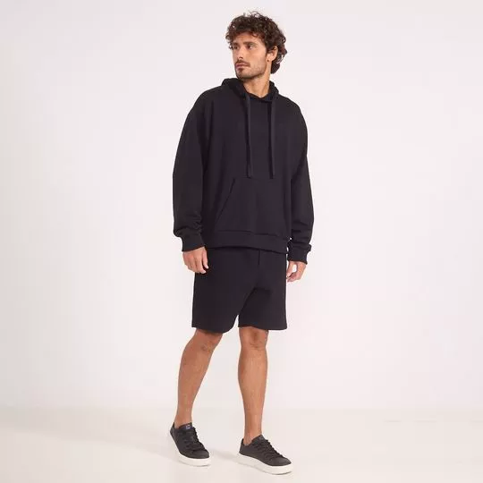 Blusão Moletom Com Capuz- Preto- Colcci