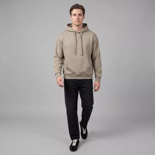 Blusão Moletom Com Capuz Manga Longa- Bege- Colcci