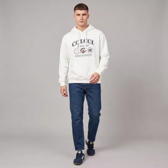 Blusão Moletom Com Capuz Estampa Frontal- Off White- Colcci