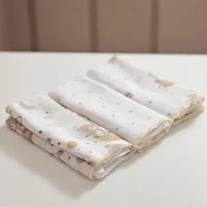 Kit De Panos De Boca<BR>- Branco & Bege<BR>- 3Pçs<BR>- Incomfral