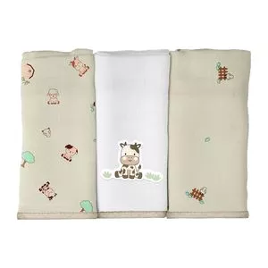 Toalha De Boca Bublim Malha Estampada Fazendinha<BR>- Amarelo<BR>- 3Pçs<BR>- Bublim