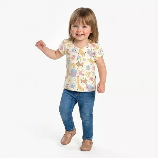 Blusa Feminina Infantil Manga Curta Animal Print- Elian