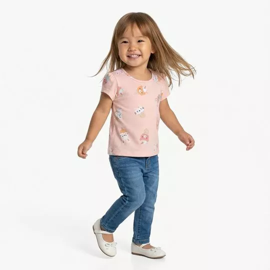Blusa Feminina Infantil Personagens- Rosa- Elian