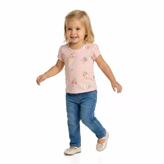 Blusa Feminina Infantil Personagens- Rosa- Elian