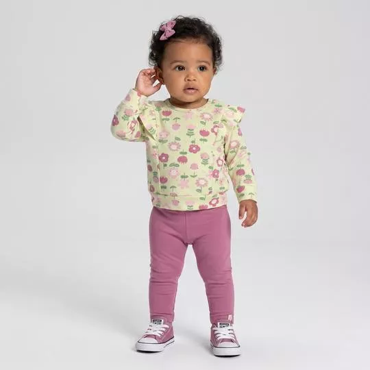 Conjunto Blusão E Legging Floral- Verde Claro- Elian