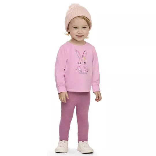 Conjunto Blusa Regular Legging Justa Personagens- Rosa- Elian