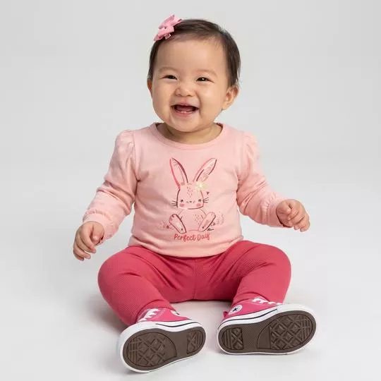 Conjunto Blusa Manga Longa Legging Personagens- Rosa- Elian