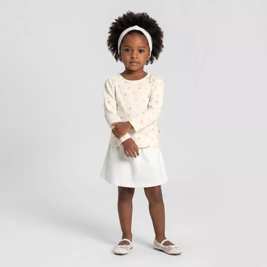 Blusa Feminina Infantil Poá- Bege- Elian
