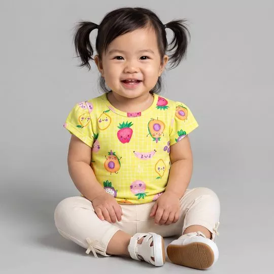 Blusa Manga Curta Frutas- Amarela- Elian