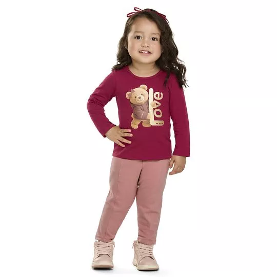 Blusa Feminina Básica Ursinha Love- Vermelho- Elian