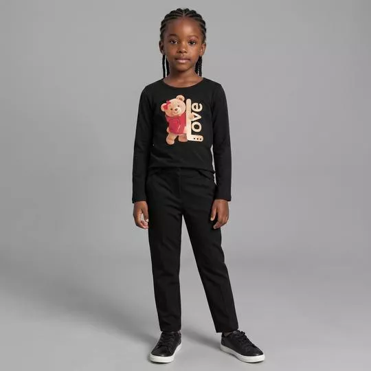 Blusa Básica Personagens Ursinha Love- Preto- Elian