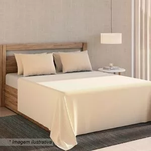 Sobre Lençol Harmonia Solteiro<BR>- Branco & Bege<BR>- 140x220cm<BR>- 120 Fios