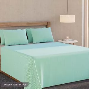Sobre Lençol Harmonia Casal<BR>- Branco & Verde Água<BR>- 200x220cm<BR>- 120 Fios
