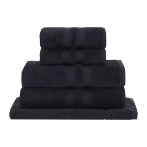 Jogo 5 Peças Toalhas Algodão Egípcio Padrão<BR>- Preto<BR>- 77X140Cm/48X90Cm/48X85Cm<BR>- Buddemeyer