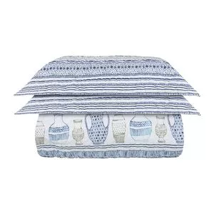 Conjunto De Cobre-Leito Em Matelassê King Size<BR>- Branco & Azul<BR>- 3Pçs<BR>- 300 Fios<BR>- Naturalle