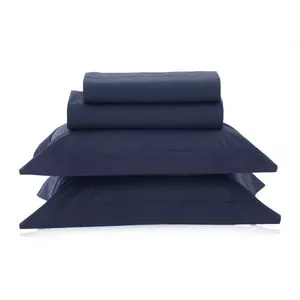 Jogo De Cama Vida Bela 200 Fios Algodão Egípcio King<BR>- Azul Marinho<BR>- 70x50cm<BR>- Casa K