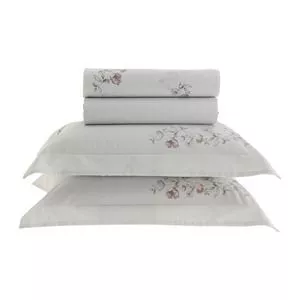 Jogo De Cama Vida Bela 200 Fios Carmeli Algodão King<BR>- Branco<BR>- 36x4x40cm<BR>- Casa K