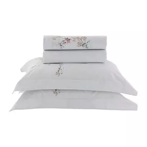 Jogo De Cama Vida Bela 200 Vicenza King Algodão<BR>- Branco<BR>- 36x40x4cm<BR>- Casa K