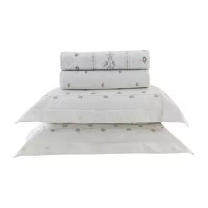 Jogo De Cama Vida Bela Algodão 200 Fios Estampado Mizzy King<BR>- Off White<BR>- 70x50cm<BR>- Casa K