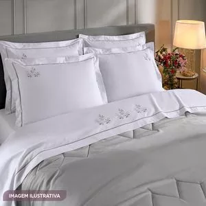 Jogo De Cama King Percal 230 Fios Romance Bordado Ponto Royal<BR>- Branco <BR>- 260x280cm <BR>- Buettner