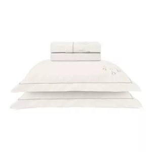 Jogo De Cama Queen Percal 230F Bordado Ponto Royal Reffinata<BR>- Pérola<BR>- 240x260cm/158x198x35cm/50x70cm<BR>- Buettner