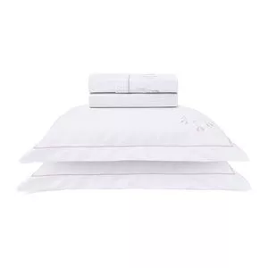 Jogo De Cama King Romance Bordado Molina<BR>- Branco<BR>- 193x203x40cm<BR>- Buettner