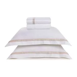 Jogo De Cama Vercelli King Size<BR>- Branco & Bege Claro<BR>- 4Pçs<BR>- Trussardi