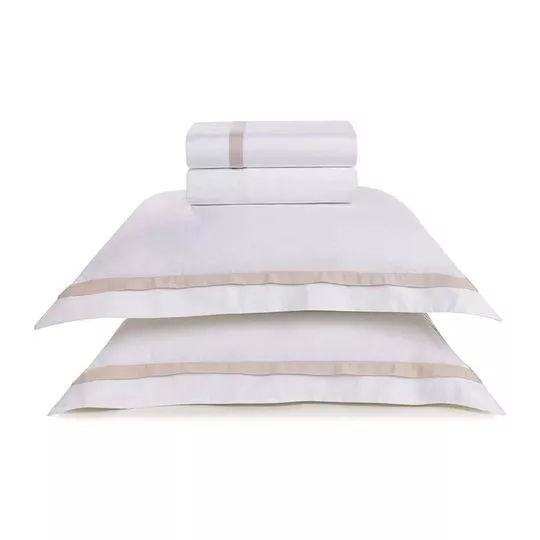 Jogo De Cama Vercelli King Size- Branco & Bege Claro- 4Pçs- Trussardi