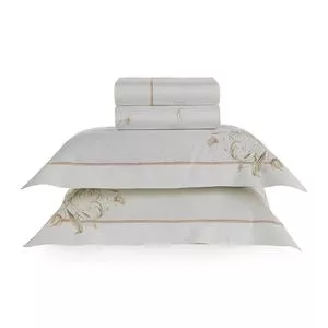 Jogo De Cama Borghese Trussardi Algodão 300 Fios Queen<BR>- Branco<BR>- 10x44x44cm<BR>- Trussardi