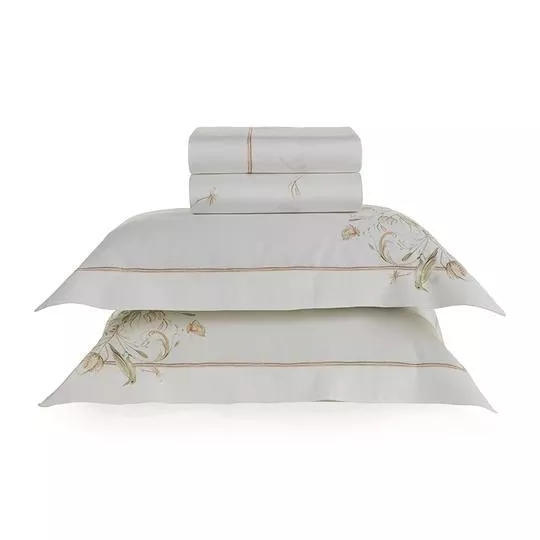 Jogo De Cama Borghese Trussardi Algodão 300 Fios Queen- Branco- 10x44x44cm- Trussardi