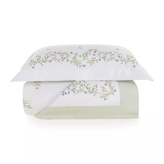Jogo De Colcha Giardini Algodão 300 Fios Solteiro- Branco- 27x52,5x67cm- Trussardi