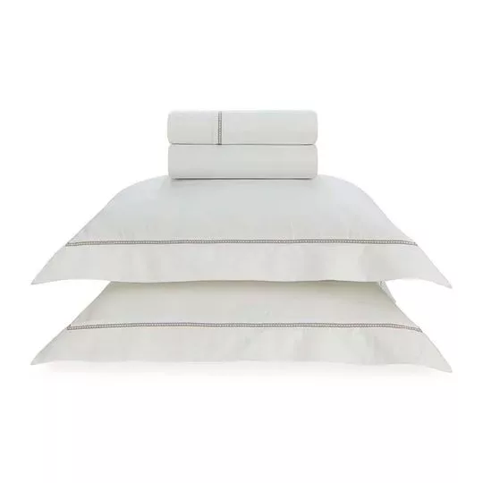 Jogo De Cama Portello King Size- Branco & Cinza Claro- 4Pçs
