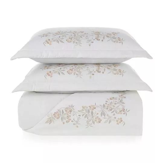 Jogo De Colcha Anicia Trussardi Estampado Algodão Queen- Branco- 27x52,5x67cm- Trussardi