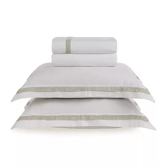 Jogo De Cama Linho E Algodão Parione Queen- Branco- 10x44x44cm- Trussardi