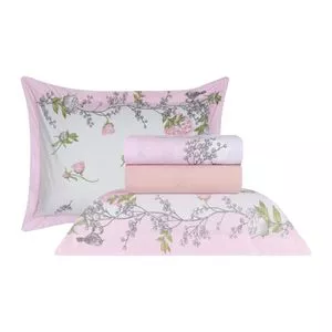 Jogo De Cama Diamante King Size<BR>- Rosa Claro & Branco<BR>- 4Pçs<BR>- 180 Fios<BR>- Sultan