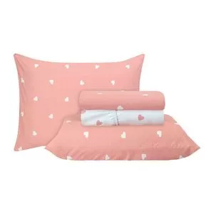 Jogo De Cama Coração Queen Size<BR>- Rosa & Branco<BR>- 4Pçs<BR>- 180 Fios<BR>- Sultan