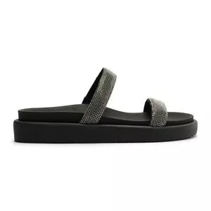 Sandália Rasteira Com Tiras De Strass<BR> - Preto<BR> - Anacapri