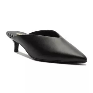 Mule Fechada Em Eco Napa Kid Anacapri<BR>- Preto<BR>- Salto Baixo Bico Fino<BR>- Anacapri