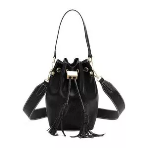 Bolsa Bucket Couro Floater Pequena<BR>- Preto<BR>- Degalls