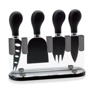 Jogo De Faca Para Queijo<BR>- Inox & Preto<BR>- 5Pçs<BR>- Kenya