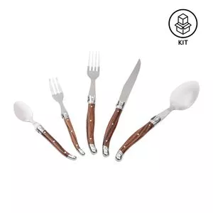 Faqueiro Languiole<BR>- Inox & Marrom<BR>- 9,1x26,3x20,6cm<BR>- M.Cassab