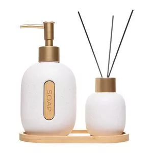 Conjunto Banheiro Cerâmica Concept<br /> - Branco Com Detalhes Em Dourado -<br /> 17x9x20cm<br /> 3pçs<br /> - Wolff