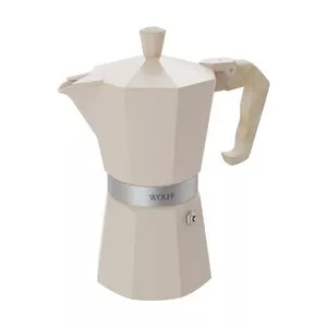 Cafeteira Italiana Com Relevo<BR>- Prateada & Bege<BR>- 300ml<BR>- Wolff