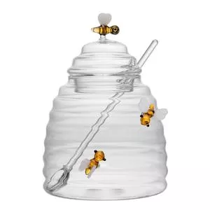Açucareiro De Vidro Borossilicato Com Colher E Tampa Lovely Bee 500Ml<BR>- Incolor<BR>- Lyor