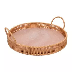 Cesta De Rattan Redonda<BR>- Bege<BR>- 4,5xØ30cm