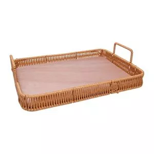 Cesta Retangular Rattan<BR>- Bege <BR>- 4,5x20x30cm<BR>- Lyor