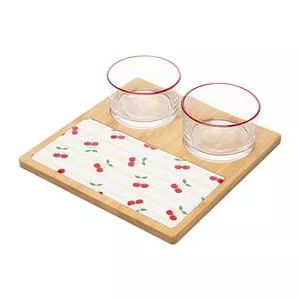 Conjunto 4 Peças Petisqueiras Bambu Cherry<BR>- Vermelho<BR>- 22x22x6Cm<BR>- Lyor